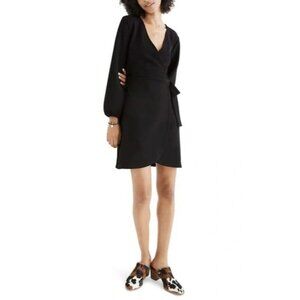 Madewell Texture & Thread Black Wrap Long Sleeve Side Tie Dress In True Black M